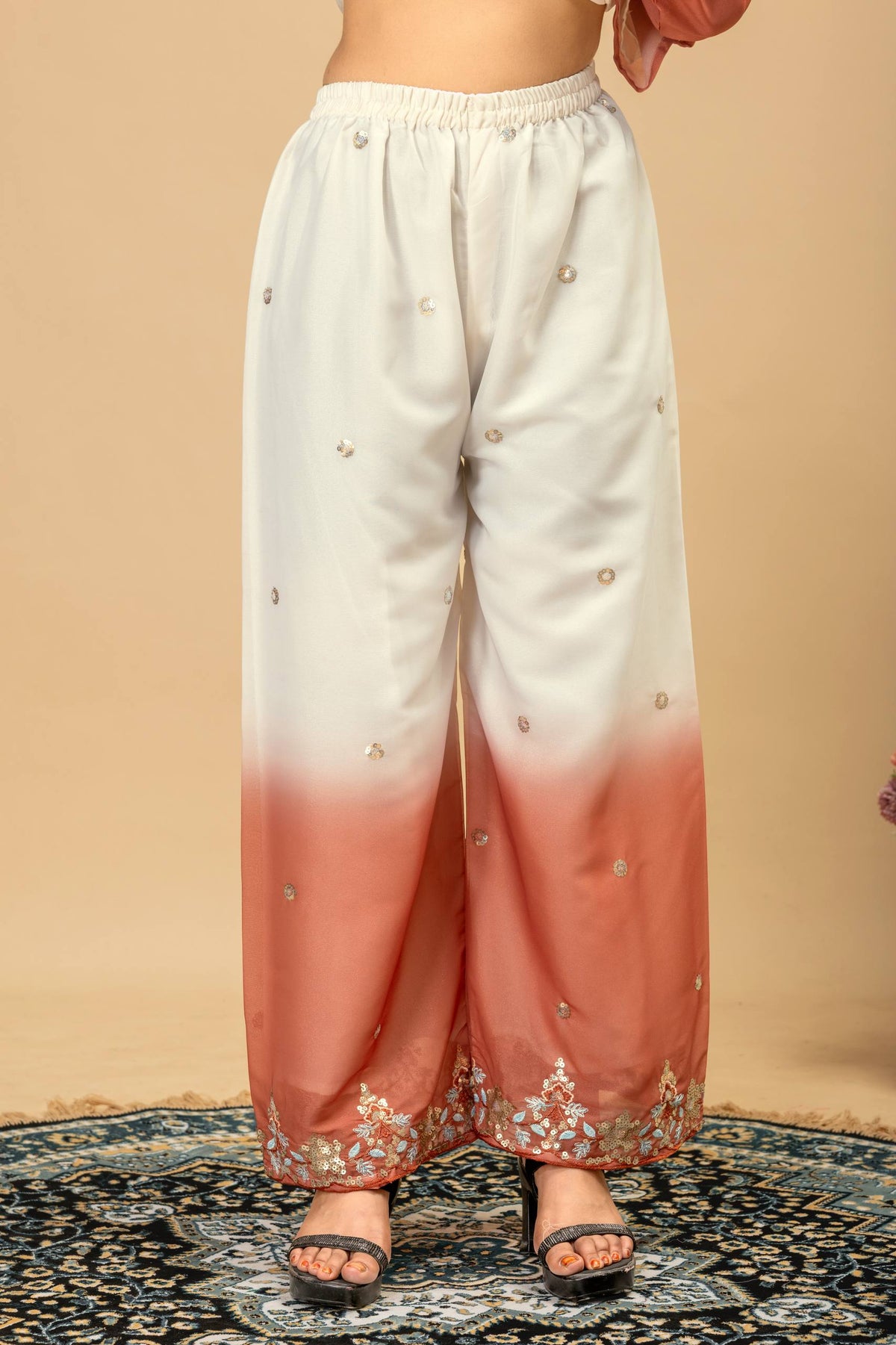3 PIECES KURTI, PLAZZO & DUPATTA WITH ORIGINAL BEADS CUT DANA WORK