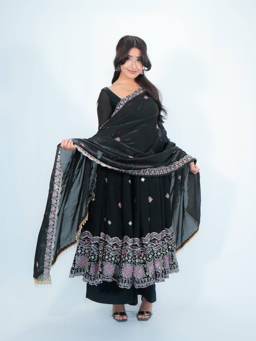 3 PIECES GOWN, PLAZZO & DUPATTA WITH HEAVY EMBROIDERY WORK