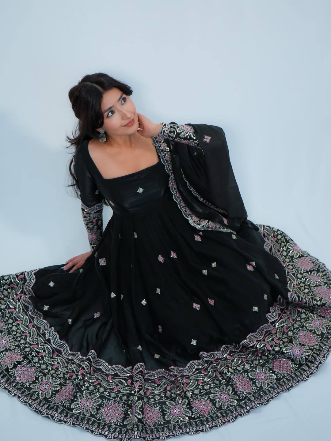 3 PIECES GOWN, PLAZZO & DUPATTA WITH HEAVY EMBROIDERY WORK