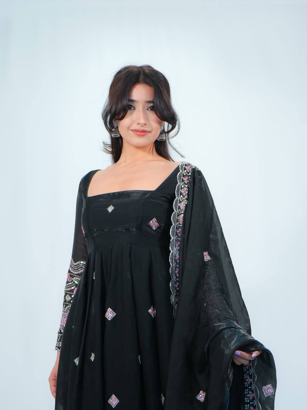 3 PIECES GOWN, PLAZZO & DUPATTA WITH HEAVY EMBROIDERY WORK