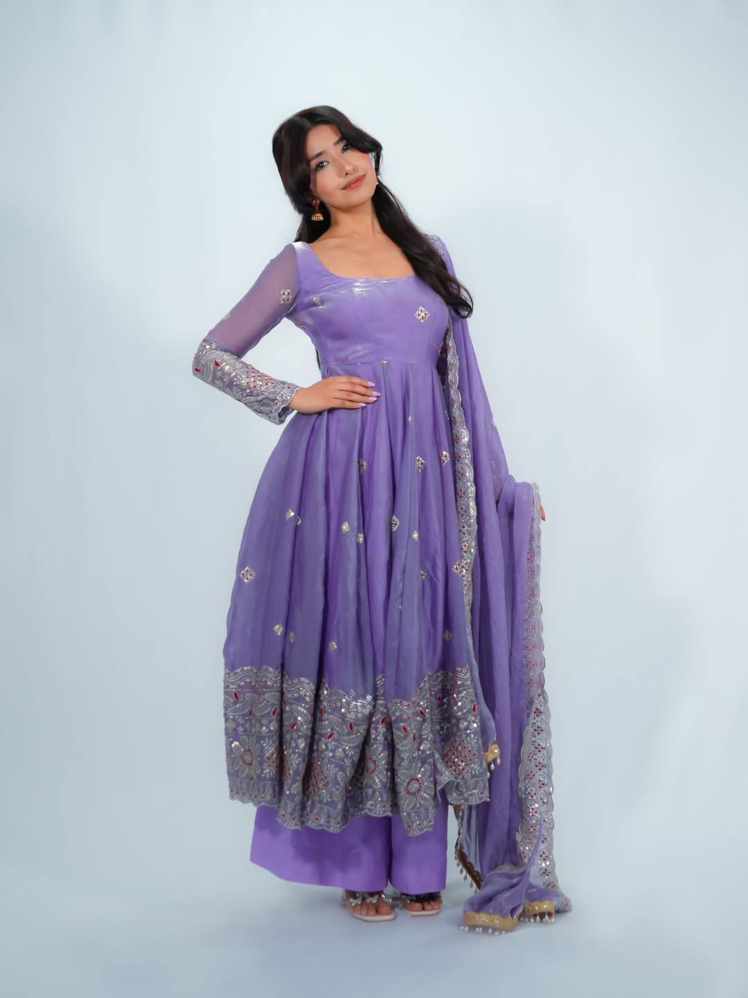 3 PIECES GOWN, PLAZZO & DUPATTA WITH HEAVY EMBROIDERY WORK