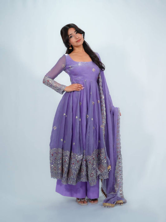 3 PIECES GOWN, PLAZZO & DUPATTA WITH HEAVY EMBROIDERY WORK