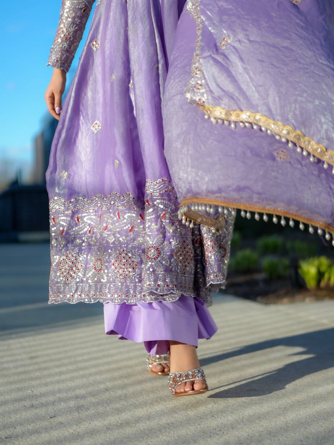 3 PIECES GOWN, PLAZZO & DUPATTA WITH HEAVY EMBROIDERY WORK