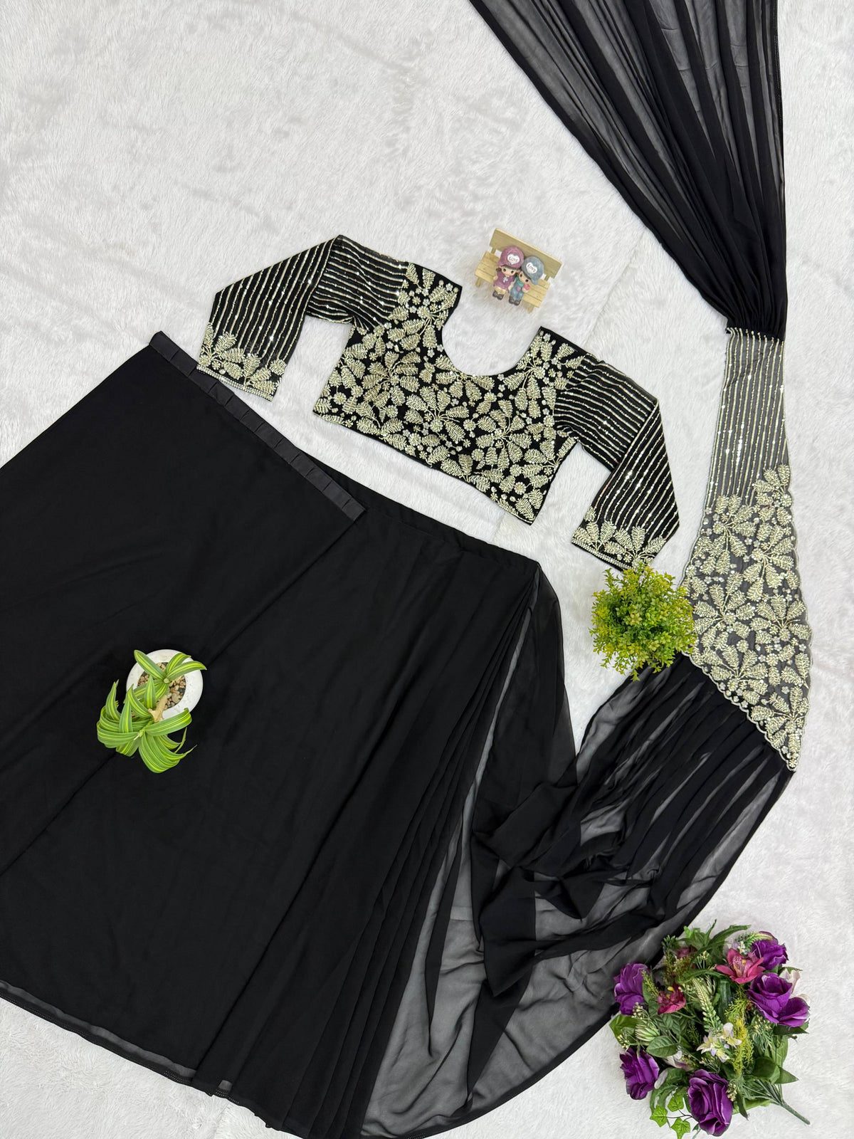 READY TO WEAR SAREE WITH FULLY SEMI-BEADS EMBROIDERED STYLIST BLOUSE