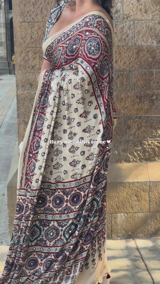 VINTAGE-INSPIRED MODAL SILK SAREE WITH REAL MIRROR