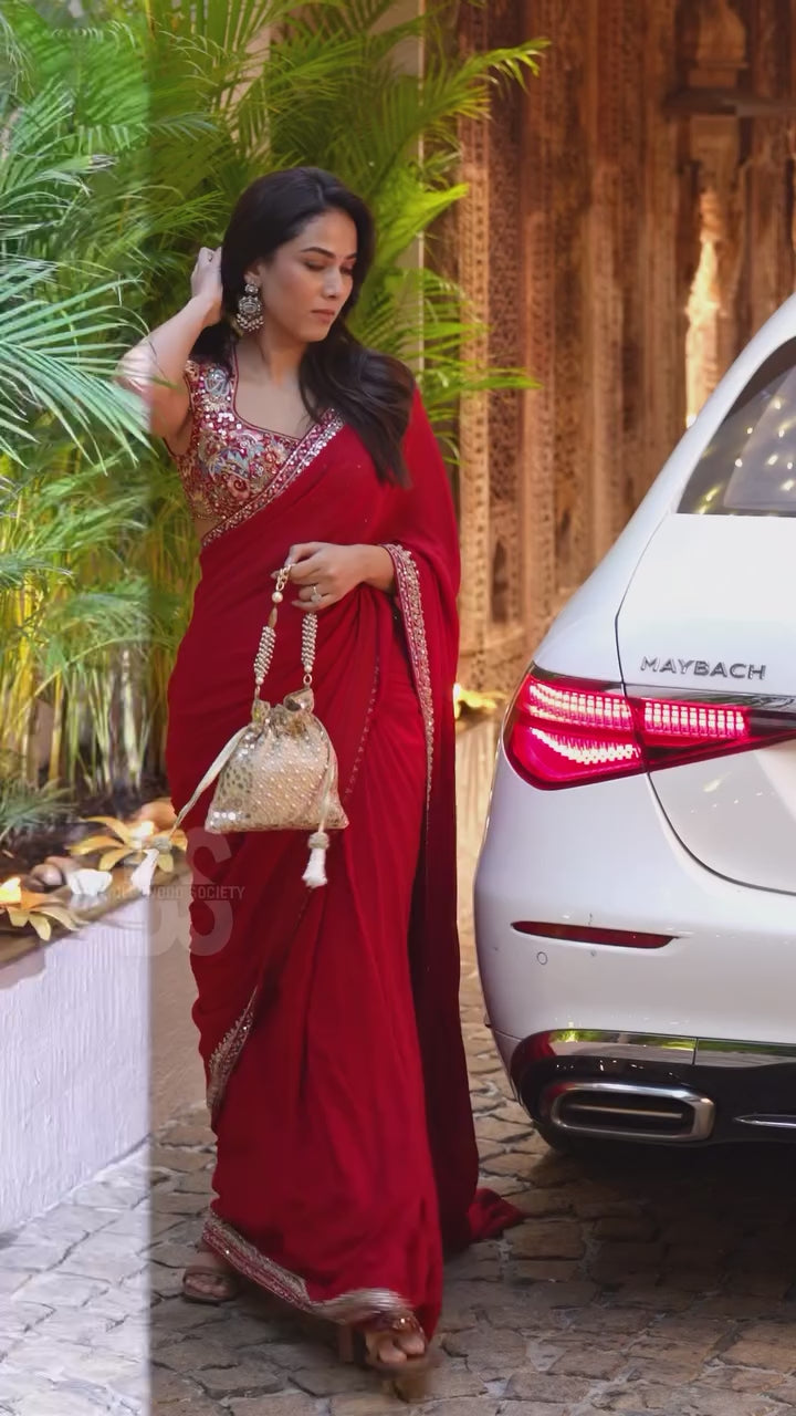 PANOPLY RED RANGOLI SILK SAREE WITH UNEQUALLED BLOUSE PIECE