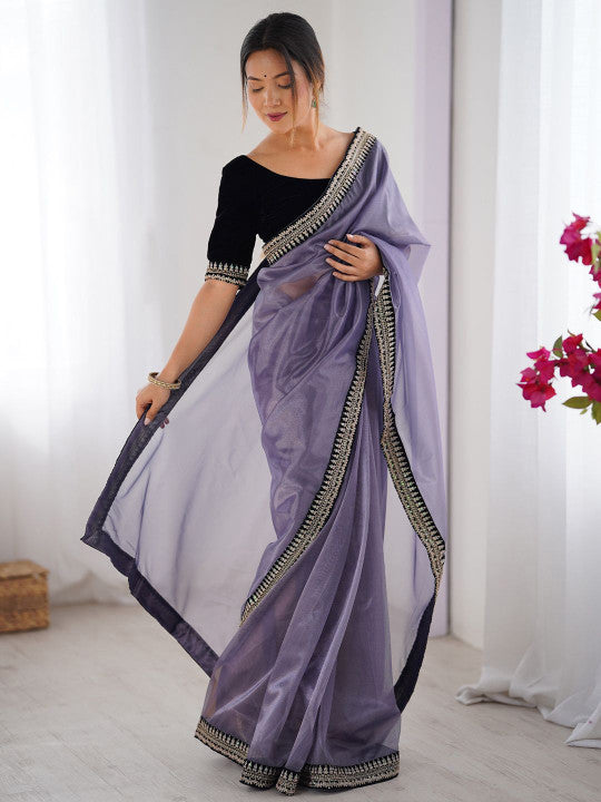 SOFT TWIL NET SILK EMBROIDERY WORK SAREE