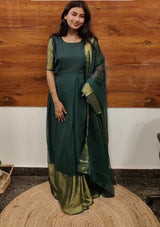 READY TO WEAR GOWN SAREE GREEN AND GOLDEN BORDER