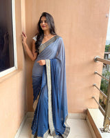 Grey Georgette All Over Saree In Two Tone Color With Weaving Border