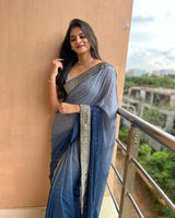 Grey Georgette All Over Saree In Two Tone Color With Weaving Border