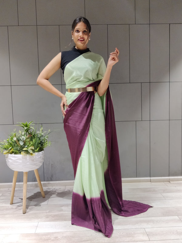 1-Min Ready to Wear Saree in Premium Pista Chinon With Blouse