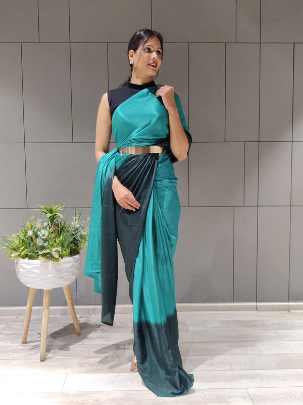 1-Min Ready to Wear Saree in Premium Rama Chinon With Blouse