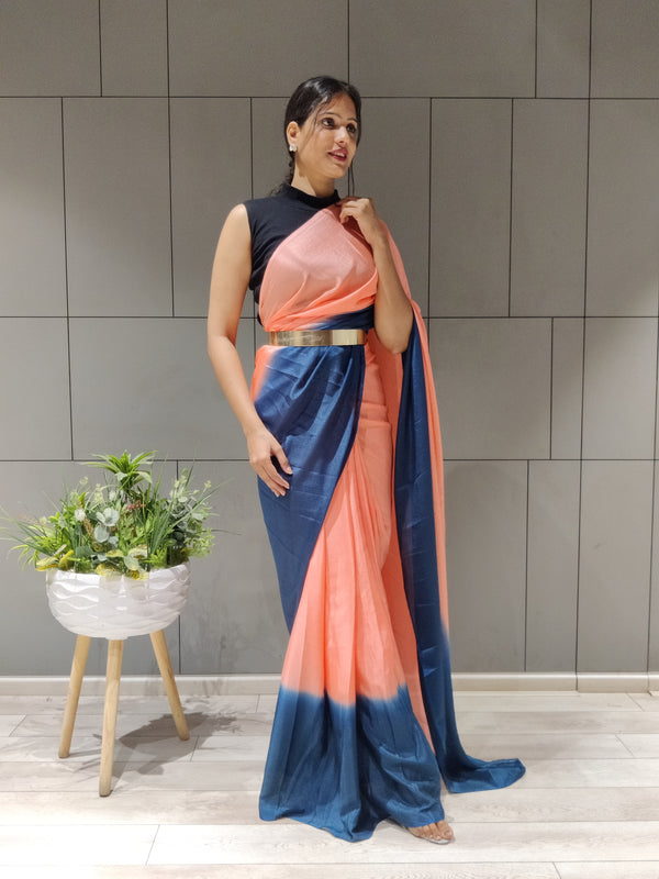 1-Min Ready to Wear Saree in Premium Peach Chinon With Blouse