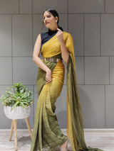 1-Min Ready to Wear Saree in Premium Mustard Chiffon With Zari Patta