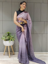 1-Min Ready to Wear Saree in Premium Lavender Chiffon With Zari Patta