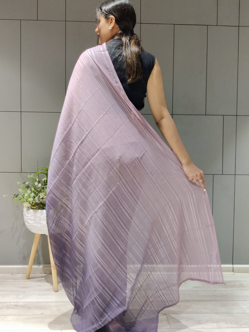 1-Min Ready to Wear Saree in Premium Lavender Chiffon With Zari Patta