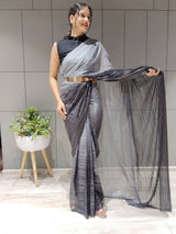 1-Min Ready to Wear Saree in Premium Black Chiffon With Zari Patta