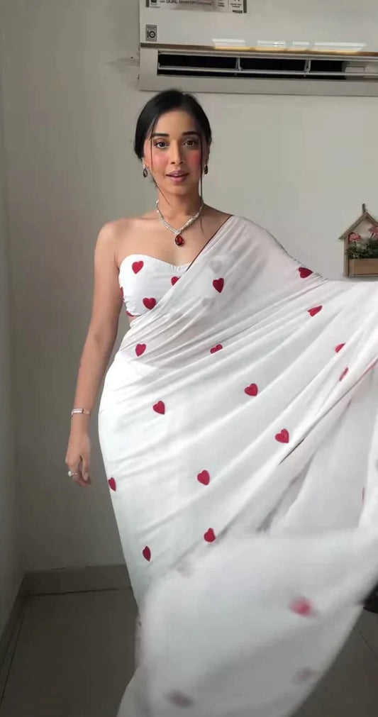 1-MIN READY TO WEAR FOX GEORGETTE EMBROIDERY WORK SAREE WITH UNSTITCH BLOUSE.