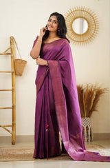 Magenta Banarasi Silk Saree With Royal Copper Border Pattu