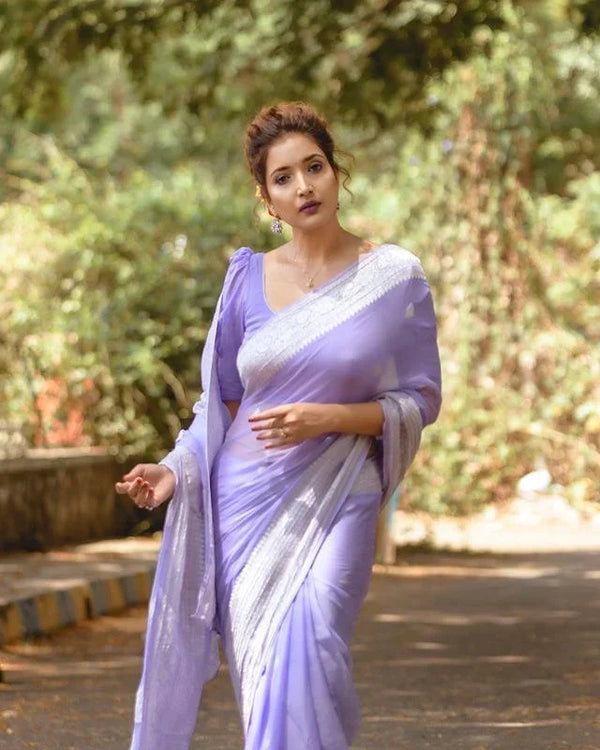 Ratatouille Lavender Linen Silk Saree With Felicitous Blouse Piece