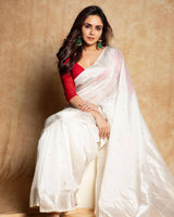 Devastating White Linen Silk Saree With Prodigal Blouse Piece