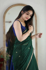 Flattering Green Cotton Silk Saree With Classy Blouse Piece