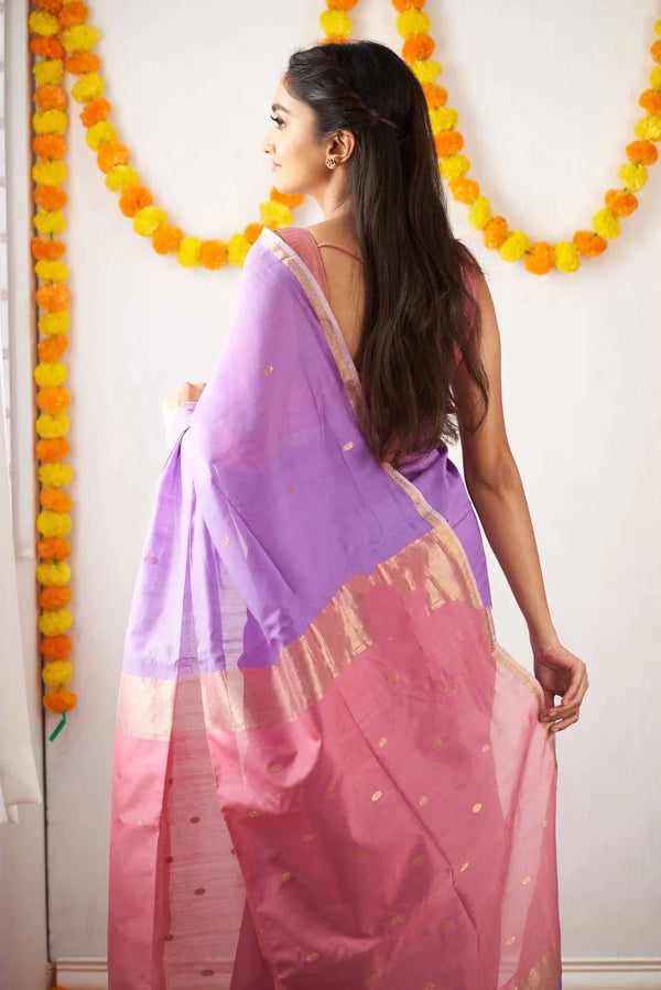 Gorgeous Lavendor Cotton Silk Saree With Sizzling Blouse Piece