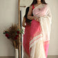 Outstanding White Cotton Silk Saree With Deserving Blouse Piece