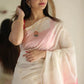 Outstanding White Cotton Silk Saree With Deserving Blouse Piece