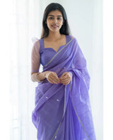 Magnetic Lavendor Cotton Silk Saree With Woebegone Blouse Piece