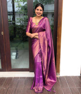 Super Soft Silk Saree With Rich Pallu in Shine Purple Color With Silver Zari Weaving