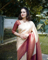 Royal Off White Soft Silk Saree With Rich Copper Border