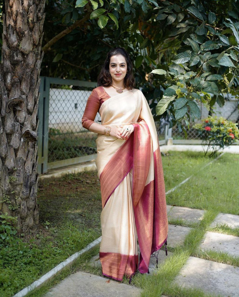 Checked Off-White Kanjeevaram Silk Saree With Red Border | Cotton saree  blouse designs, Red and white saree, Fancy sarees party wear