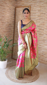 Rani Pink Banarasi Silk Saree With Heavy Blouse