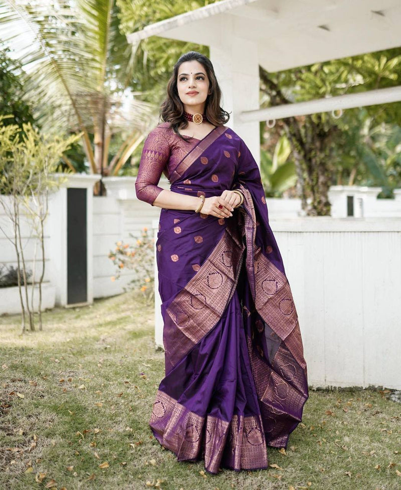 Shop Radiant Pure Soft Silk Saree in Rama and Gajri with Engrossing Blouse  – Glamatyou Fashion