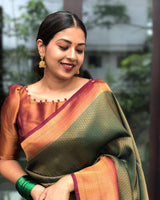 Shine Green Soft SIlk Saree With Royal Golden Zari Weaving