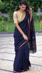 Handloom Weaving Silk Saree With Rich Contrast Wooven Pallu and Rich Wooven Border