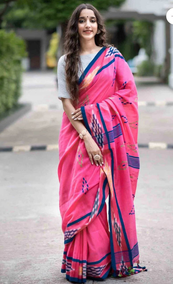 Handloom Weaving Silk Saree With Rich Contrast Wooven Pallu and Rich Wooven Border