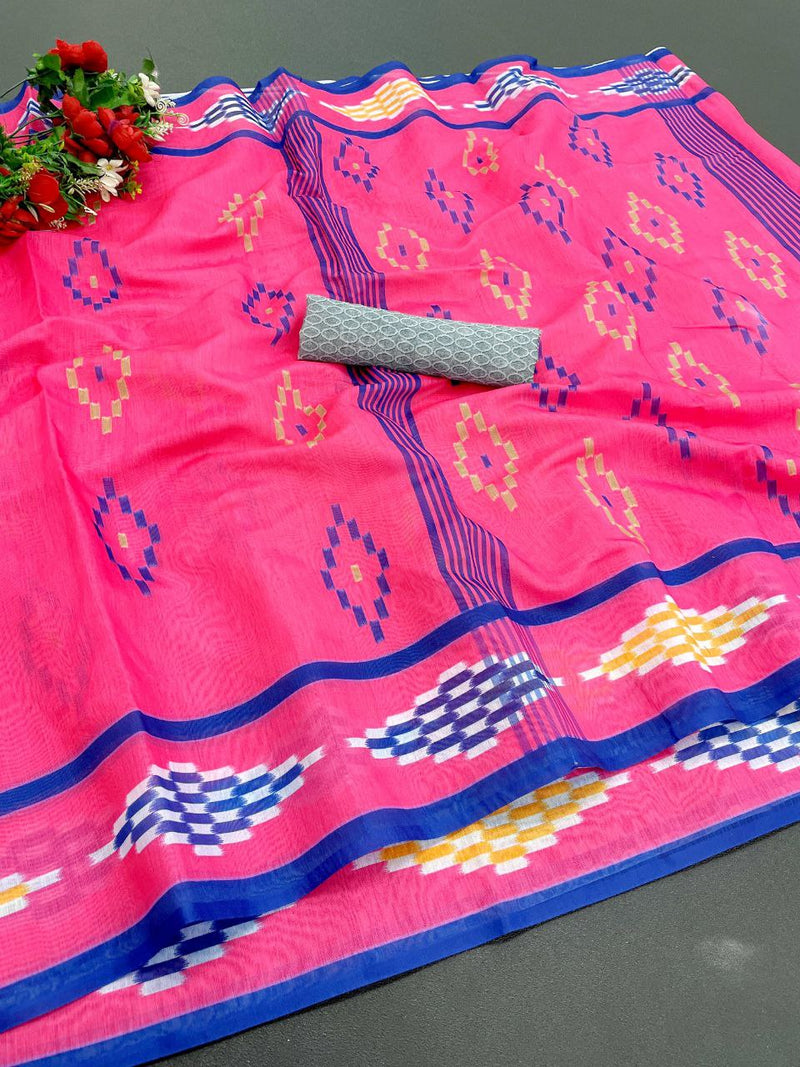 Handloom Weaving Silk Saree With Rich Contrast Wooven Pallu and Rich Wooven Border