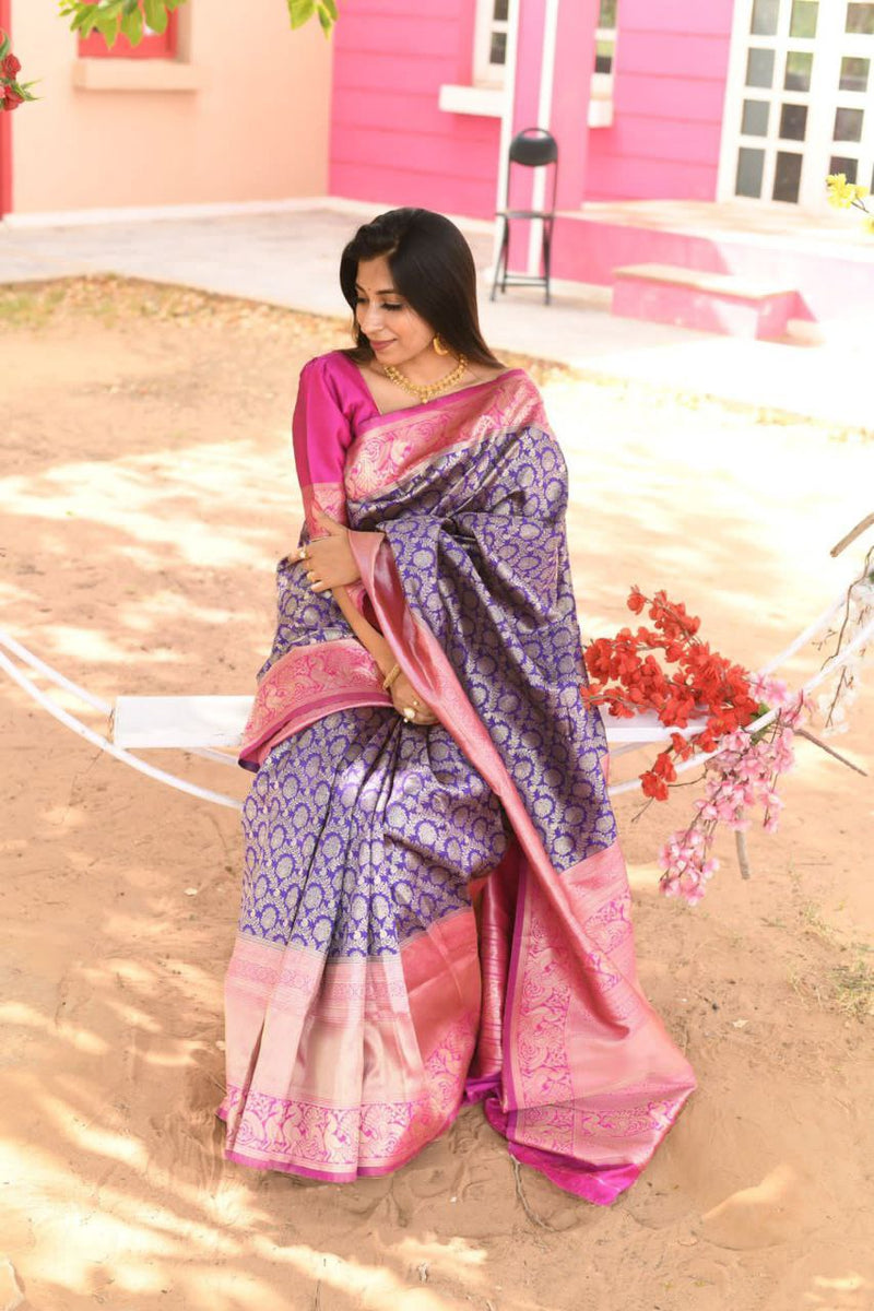 Shine Violet Soft Silk Saree With Premium Blouse