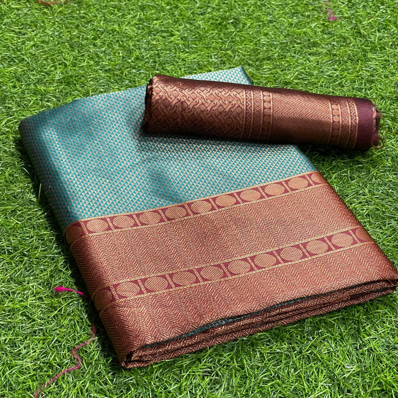 Pure Rama Kanjivaram Silk Saree With Copper Zari Border