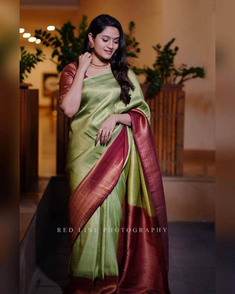 Kanchipuram Silk Saree | Handwoven Pure Silk | Pure Zari | Green & Maroon |  PV G 4303 – Panjavarnam