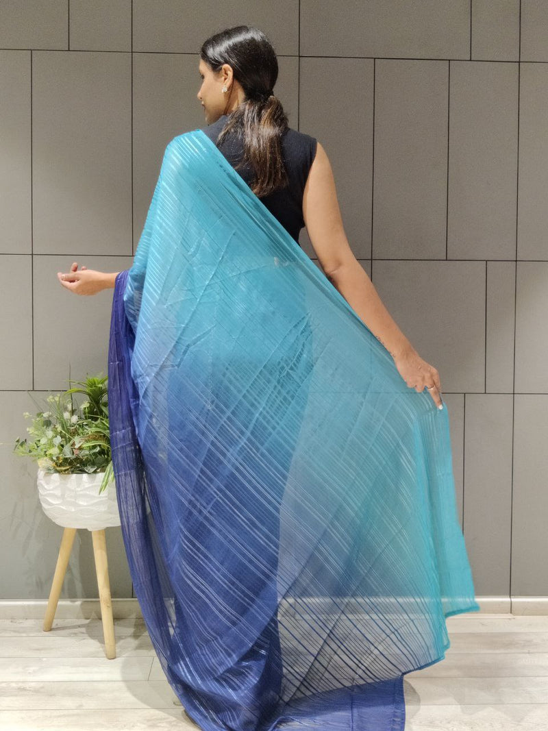 1-Min Ready to Wear Saree in Premium Nevy Blue Chiffon With Zari Patta