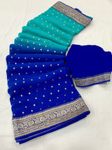 Sky Blue Heavy Georgette All Over Saree In Two Tone Color With Weaving Border