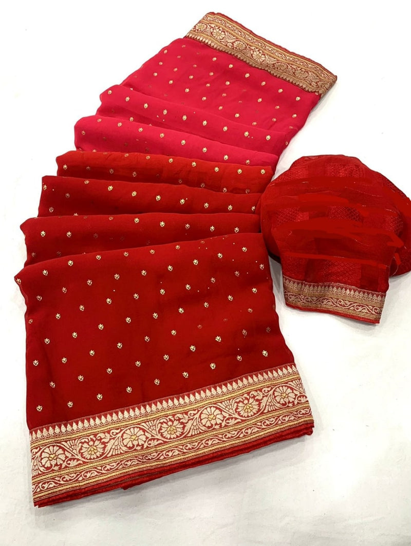 Reddish Georgette All Over Saree In Two Tone Color With Weaving Border