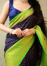 Nevy Blue Silk Saree For Wedding With Pattu Border