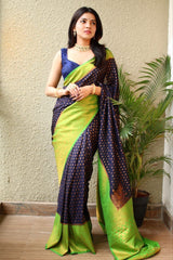 Nevy Blue Silk Saree For Wedding With Pattu Border