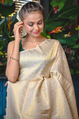 Off White Kanjeevaram Silk Saree For Wedding Look