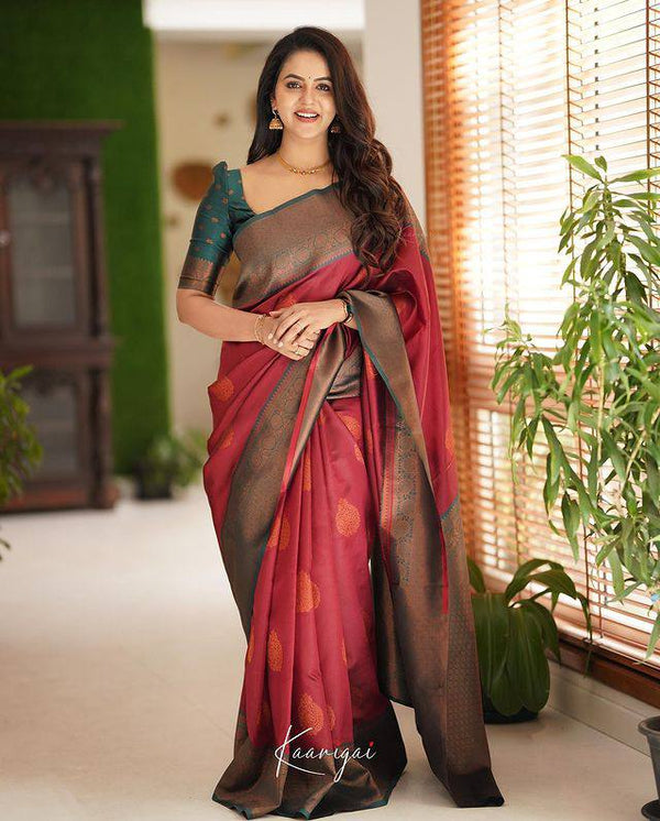 Pure Banarasi Silk Saree In Maroon Color With Royal Border Pattu