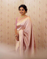 Pink Banarasi Silk Saree With Meena Work